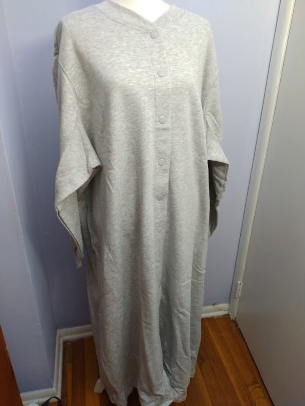 Women's Size 3X Blair Sleep Dress Gray Fleece Full Length Snap Closure NEW Cozy